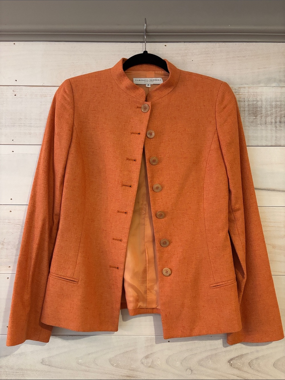 Carolina Herrera Vibrant Orange Mandarin-Collar Silk & Cashmere Shell